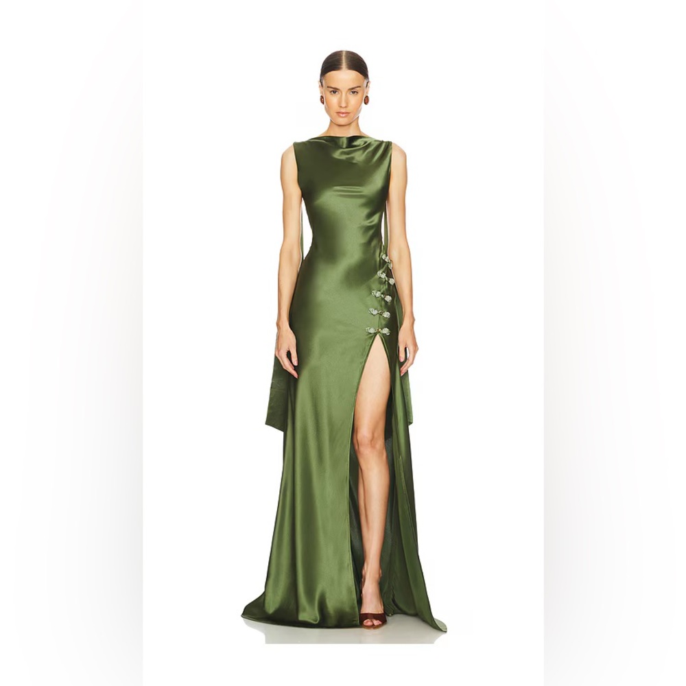 NWT Revolve Sau Lee Priscilla Gown Green Slit for Wedding Guest